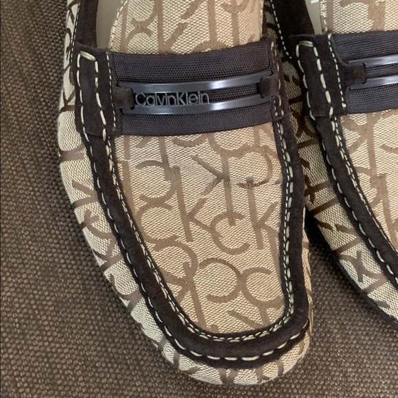 Calvin Klein Beige and Brown Monogram Loafers - Picture 1 of 6